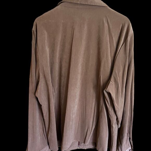 Denim&Co. long sleeved zip front blouse w/ oversized collar & tuxedo gathers 3X - Picture 3 of 7